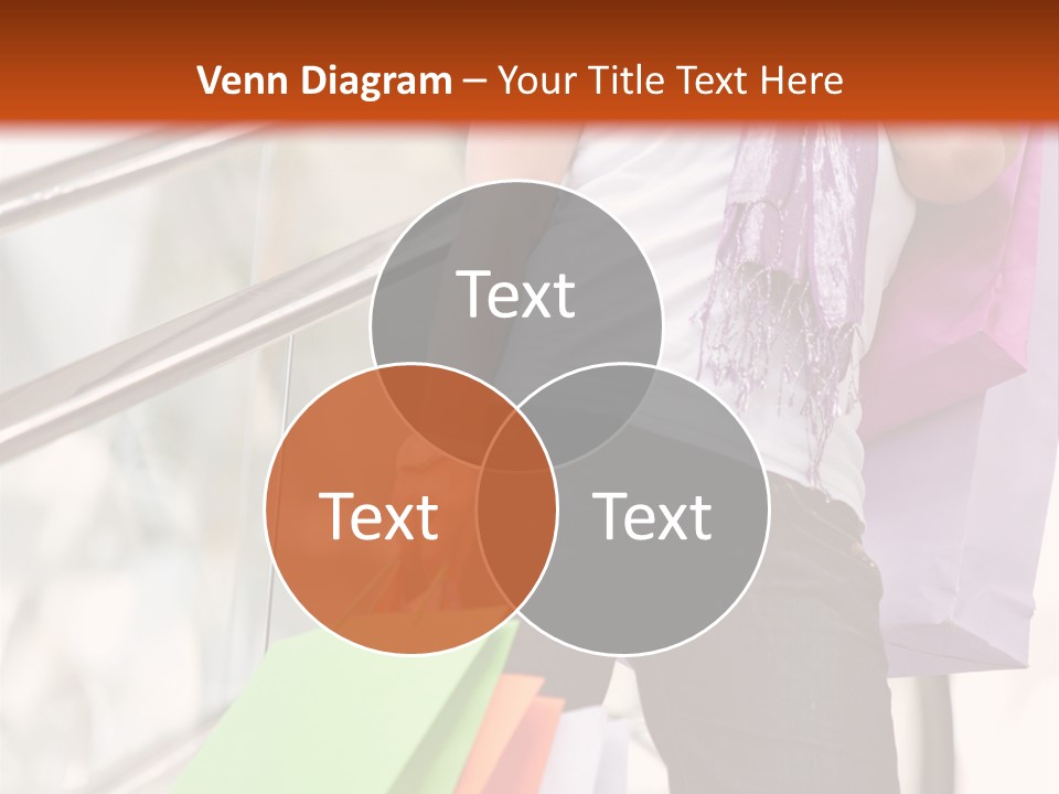 Woman On Scalators In A Shopping Mall Holding Some Bags PowerPoint Template