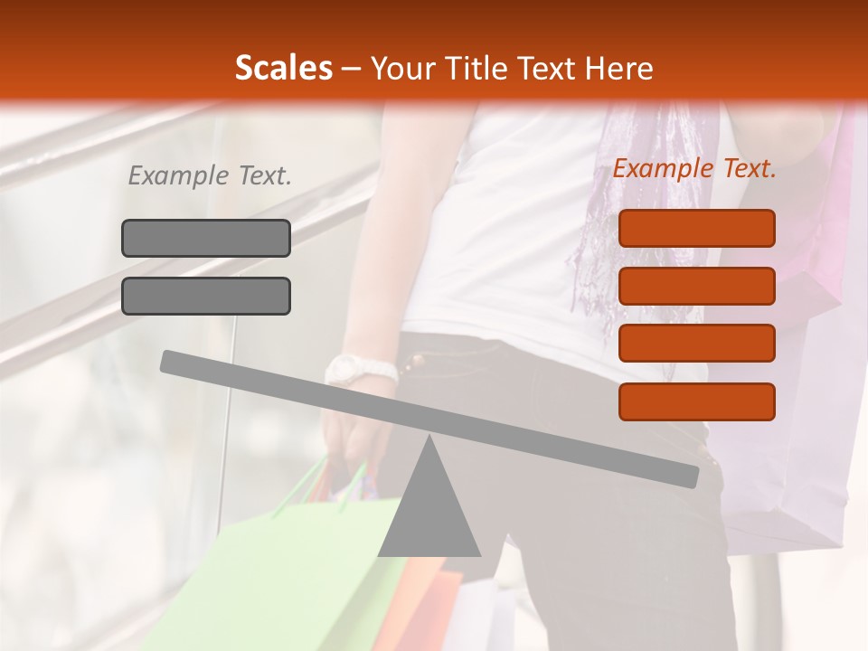 Woman On Scalators In A Shopping Mall Holding Some Bags PowerPoint Template