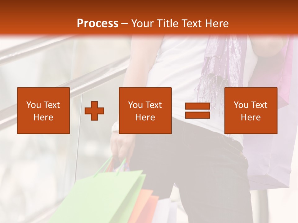 Woman On Scalators In A Shopping Mall Holding Some Bags PowerPoint Template