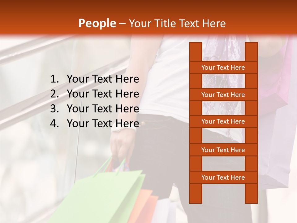 Woman On Scalators In A Shopping Mall Holding Some Bags PowerPoint Template