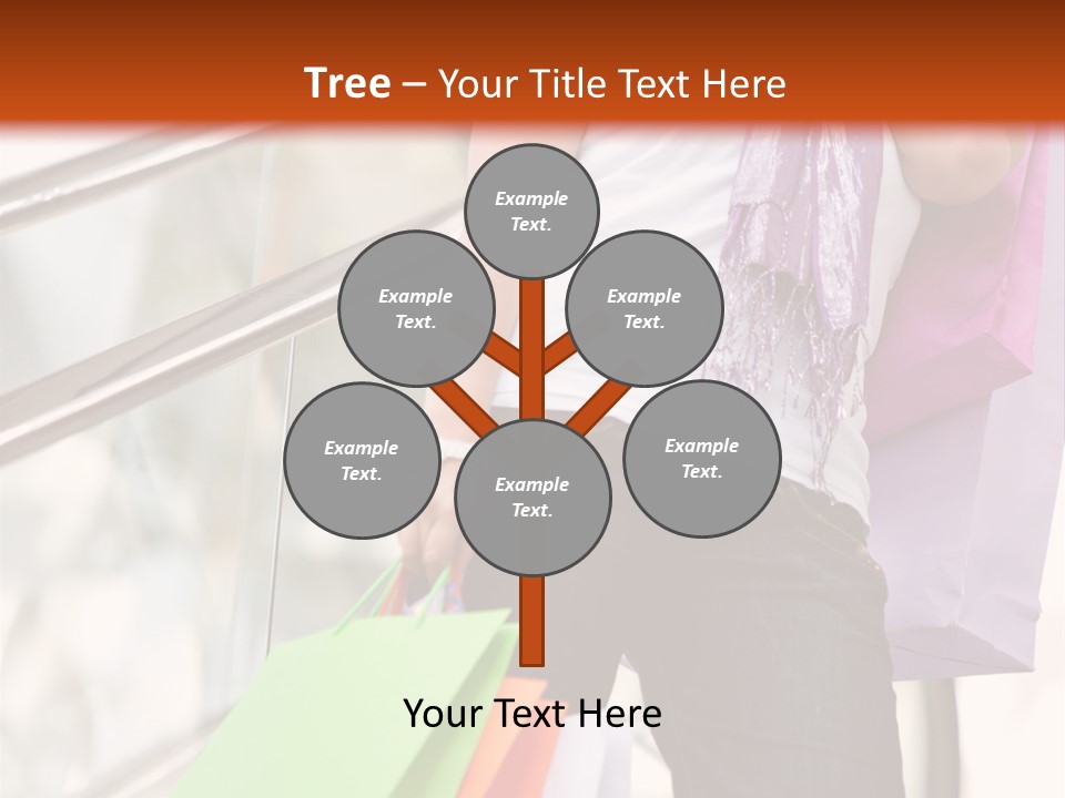 Woman On Scalators In A Shopping Mall Holding Some Bags PowerPoint Template