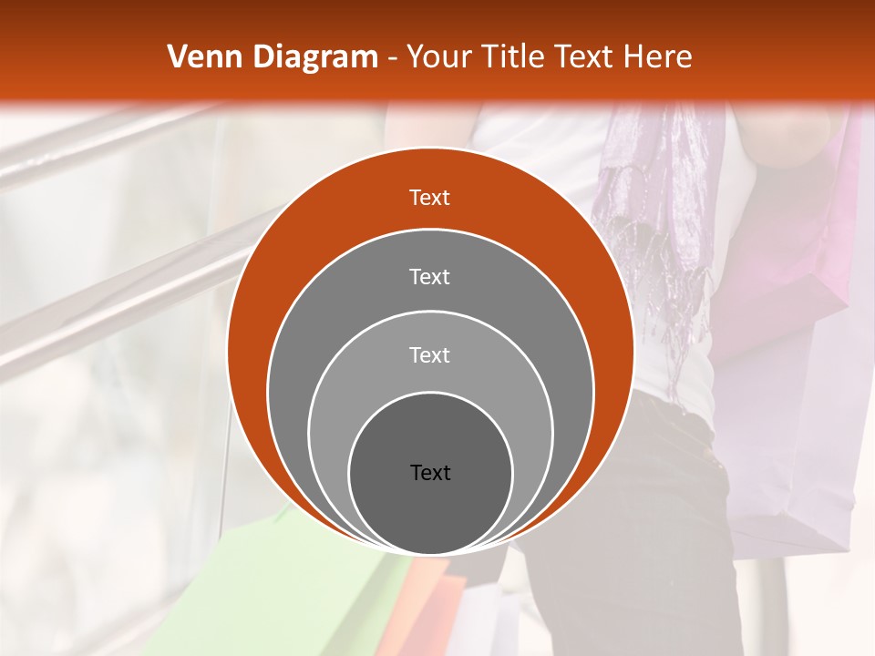 Woman On Scalators In A Shopping Mall Holding Some Bags PowerPoint Template