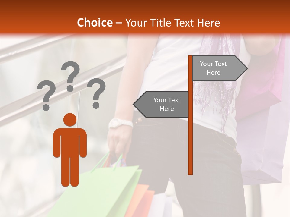 Woman On Scalators In A Shopping Mall Holding Some Bags PowerPoint Template