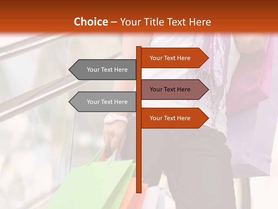 Woman On Scalators In A Shopping Mall Holding Some Bags PowerPoint Template