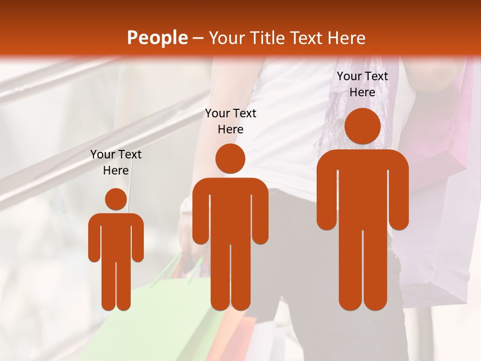 Woman On Scalators In A Shopping Mall Holding Some Bags PowerPoint Template