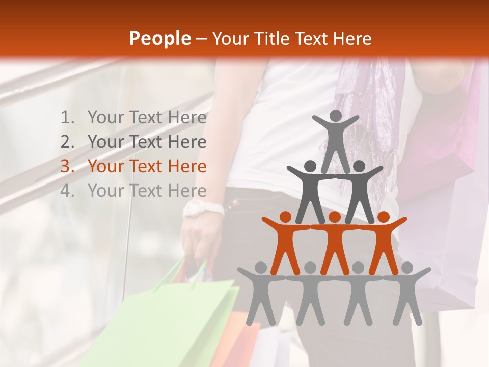 Woman On Scalators In A Shopping Mall Holding Some Bags PowerPoint Template