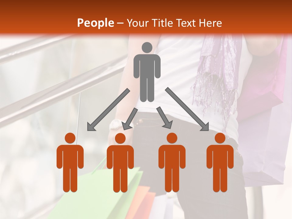 Woman On Scalators In A Shopping Mall Holding Some Bags PowerPoint Template