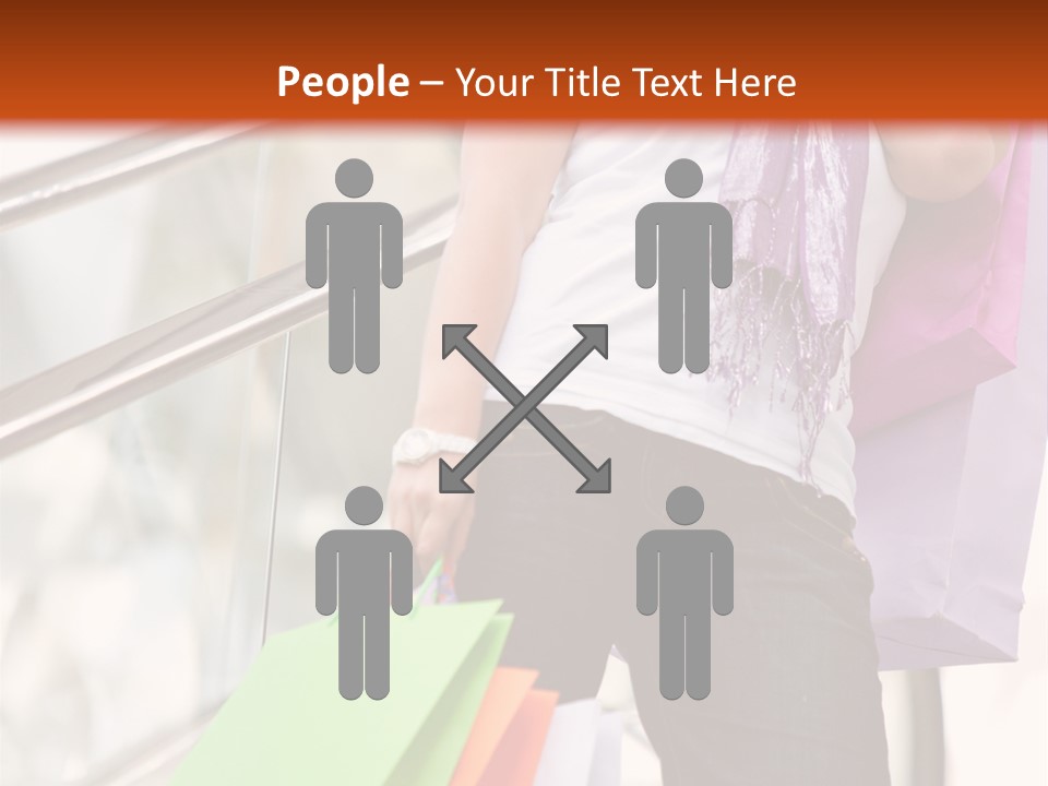 Woman On Scalators In A Shopping Mall Holding Some Bags PowerPoint Template