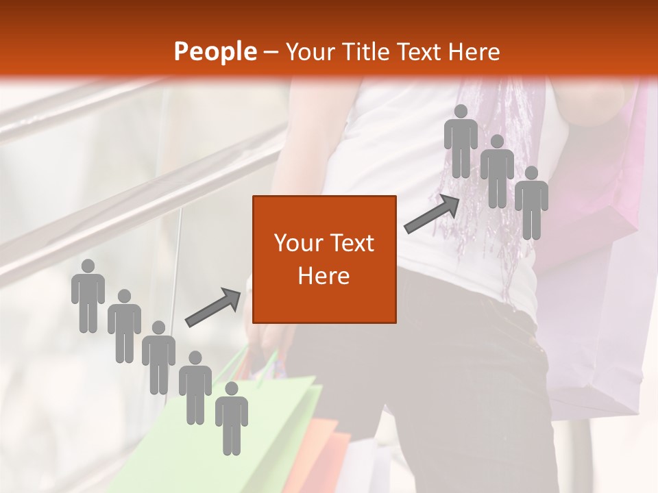 Woman On Scalators In A Shopping Mall Holding Some Bags PowerPoint Template