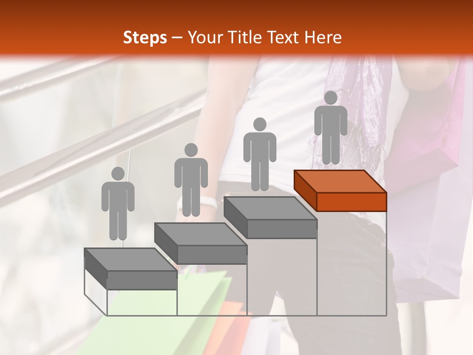 Woman On Scalators In A Shopping Mall Holding Some Bags PowerPoint Template