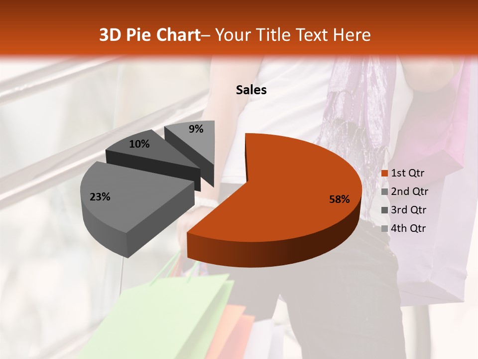 Woman On Scalators In A Shopping Mall Holding Some Bags PowerPoint Template