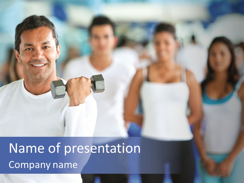 Man Lifting Free Weights At The Gym With A Group Of People Behind Him PowerPoint Template