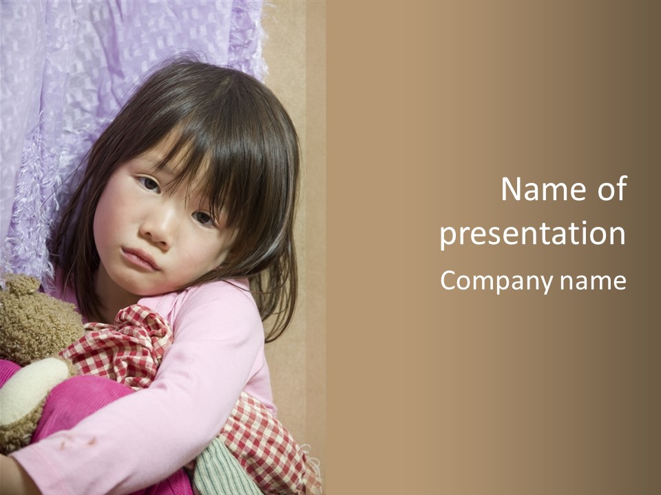 A Young Asian Child Holds Her Hand Up As Defense From Abuse PowerPoint Template