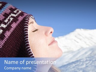 Side View Of Young Woman Enjoying Mountain PowerPoint Template