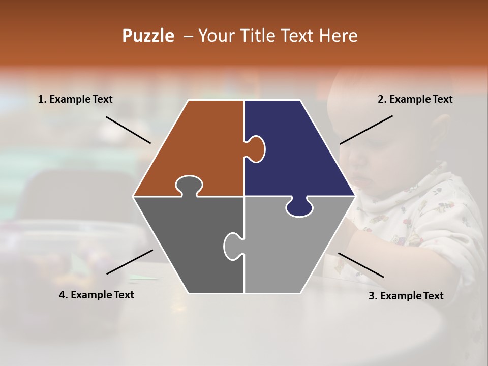 A Baby Sitting At A Table Playing With A Toy PowerPoint Template