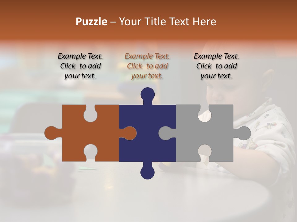 A Baby Sitting At A Table Playing With A Toy PowerPoint Template