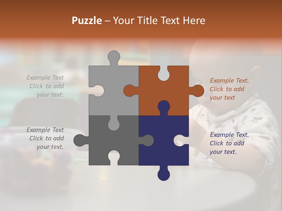 A Baby Sitting At A Table Playing With A Toy PowerPoint Template
