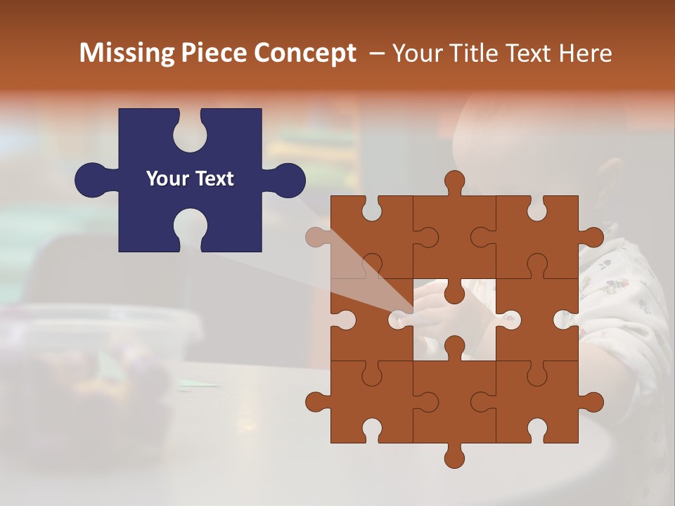 A Baby Sitting At A Table Playing With A Toy PowerPoint Template