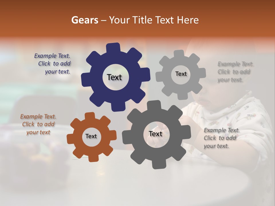 A Baby Sitting At A Table Playing With A Toy PowerPoint Template