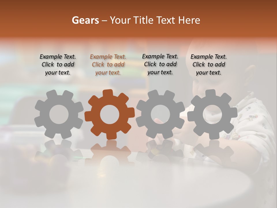 A Baby Sitting At A Table Playing With A Toy PowerPoint Template