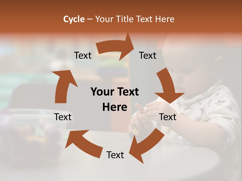 A Baby Sitting At A Table Playing With A Toy PowerPoint Template