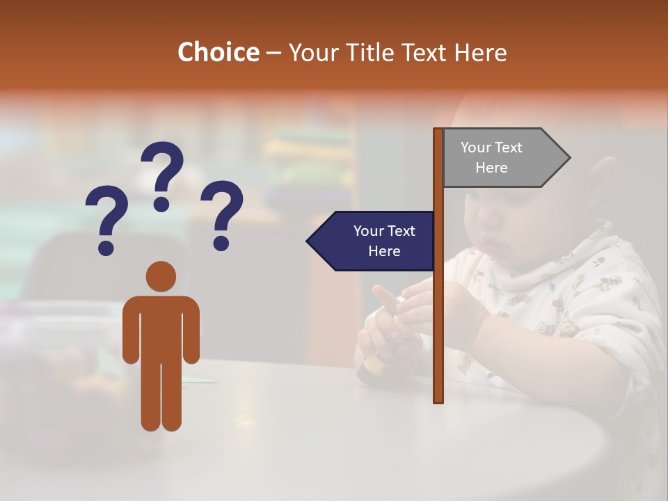 A Baby Sitting At A Table Playing With A Toy PowerPoint Template