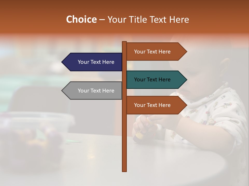 A Baby Sitting At A Table Playing With A Toy PowerPoint Template
