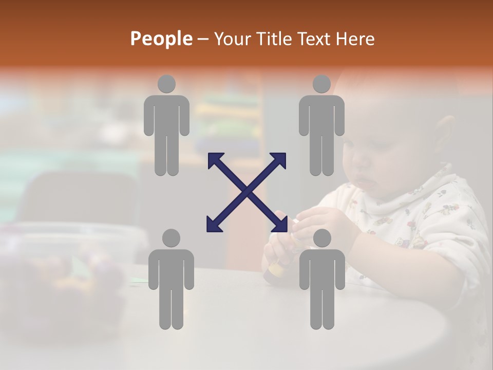 A Baby Sitting At A Table Playing With A Toy PowerPoint Template