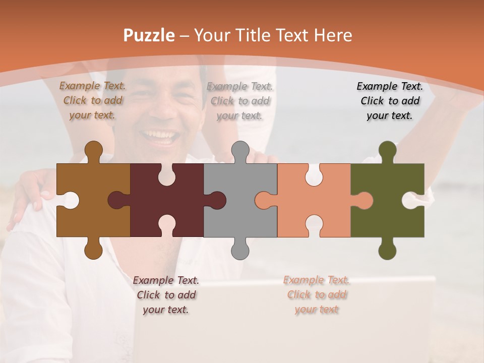 Happy Beach Couple On A Laptop During Vacation PowerPoint Template