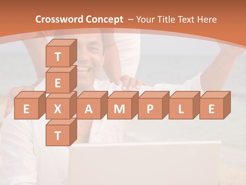 Happy Beach Couple On A Laptop During Vacation PowerPoint Template