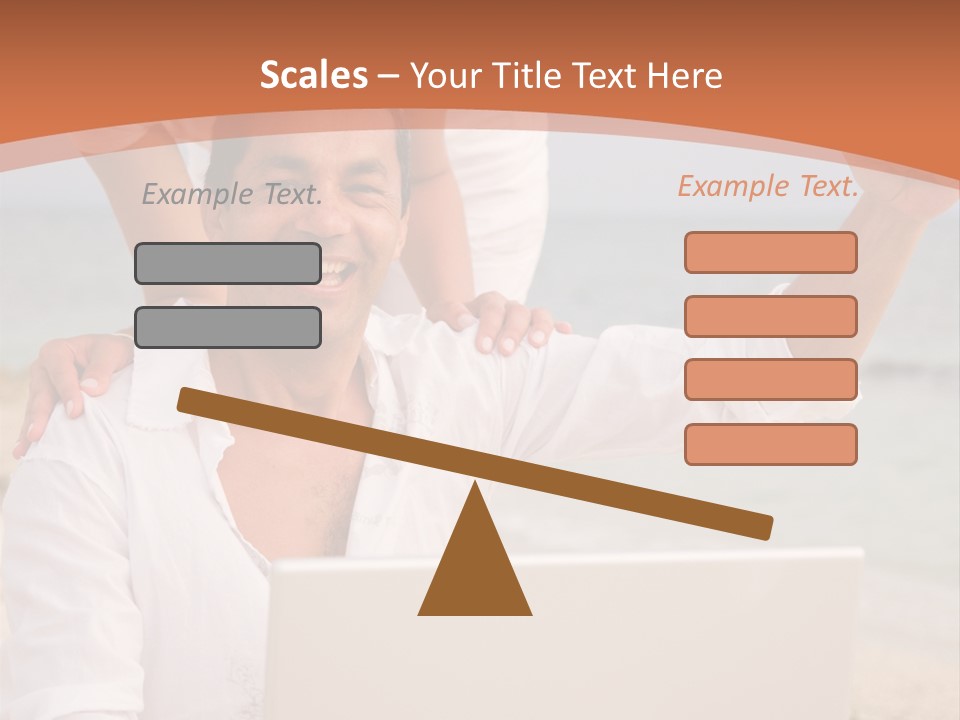 Happy Beach Couple On A Laptop During Vacation PowerPoint Template