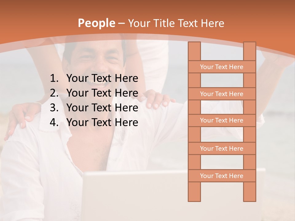 Happy Beach Couple On A Laptop During Vacation PowerPoint Template