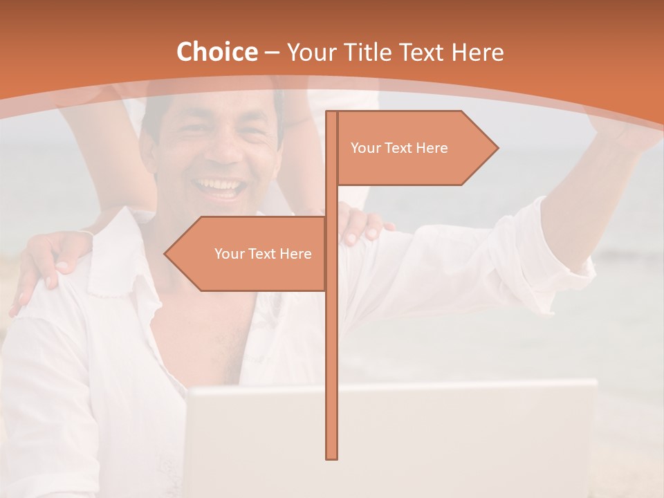 Happy Beach Couple On A Laptop During Vacation PowerPoint Template