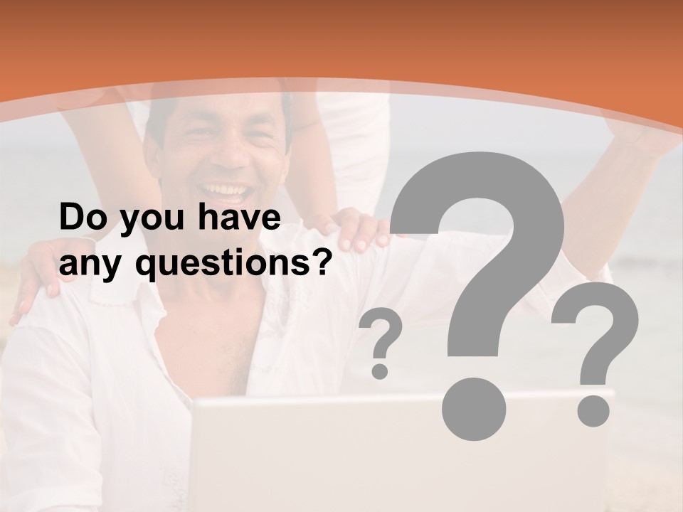 Happy Beach Couple On A Laptop During Vacation PowerPoint Template