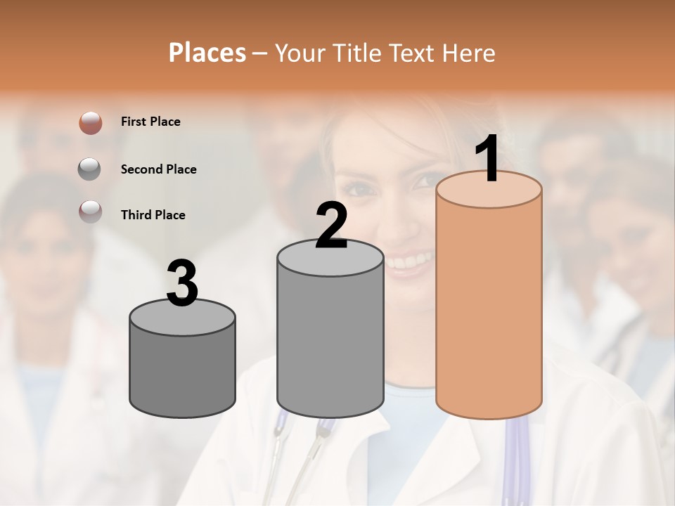 Female Doctor Smiling In A Hospital With Her Team Behind PowerPoint Template