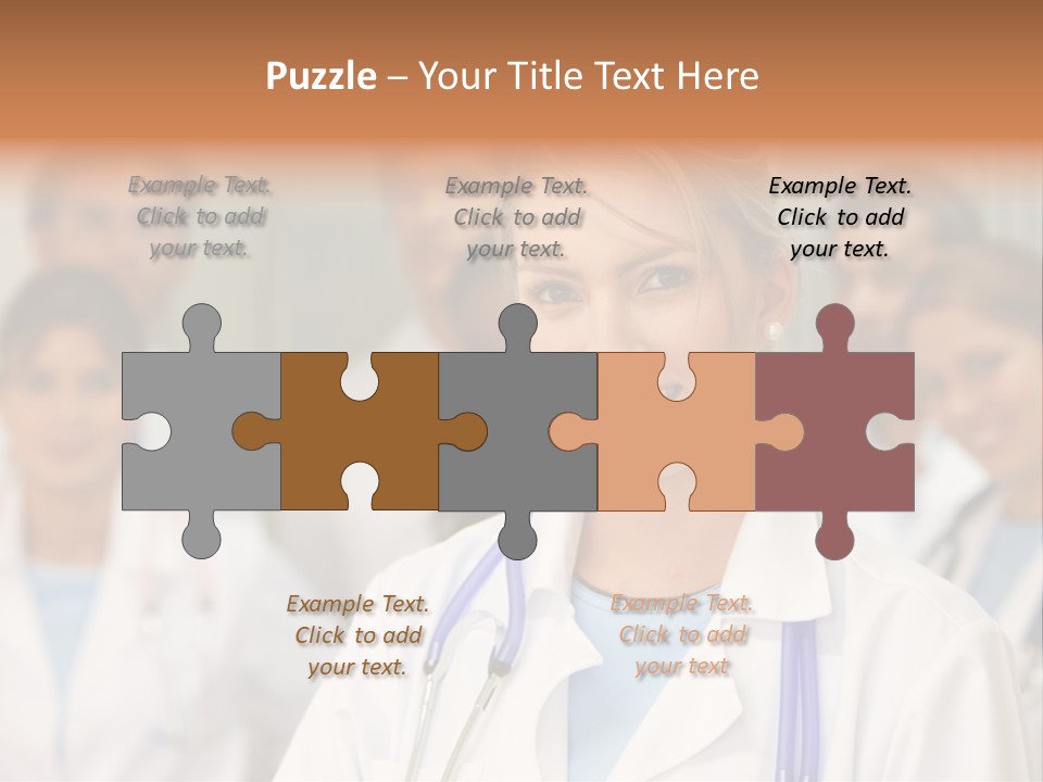 Female Doctor Smiling In A Hospital With Her Team Behind PowerPoint Template