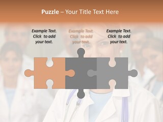 Female Doctor Smiling In A Hospital With Her Team Behind PowerPoint Template