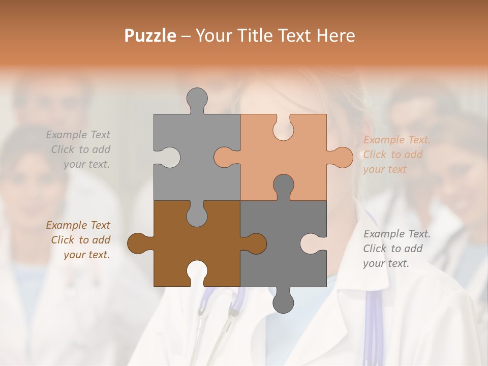 Female Doctor Smiling In A Hospital With Her Team Behind PowerPoint Template