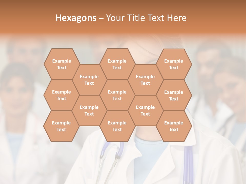 Female Doctor Smiling In A Hospital With Her Team Behind PowerPoint Template