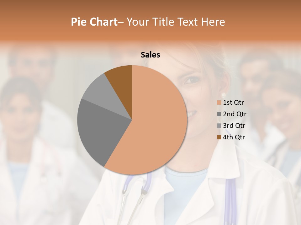 Female Doctor Smiling In A Hospital With Her Team Behind PowerPoint Template