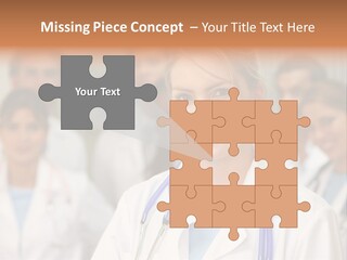 Female Doctor Smiling In A Hospital With Her Team Behind PowerPoint Template