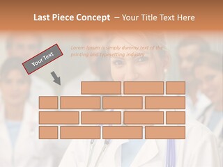 Female Doctor Smiling In A Hospital With Her Team Behind PowerPoint Template