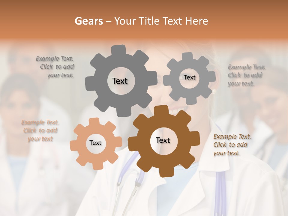 Female Doctor Smiling In A Hospital With Her Team Behind PowerPoint Template
