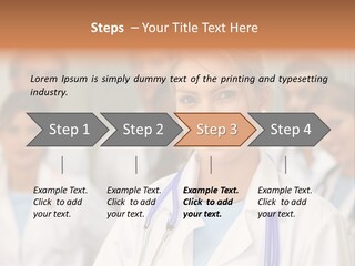 Female Doctor Smiling In A Hospital With Her Team Behind PowerPoint Template