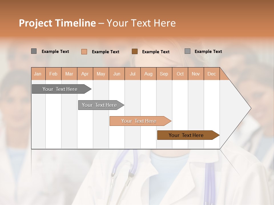 Female Doctor Smiling In A Hospital With Her Team Behind PowerPoint Template