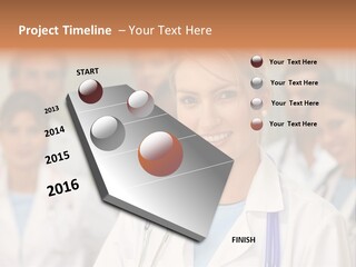 Female Doctor Smiling In A Hospital With Her Team Behind PowerPoint Template