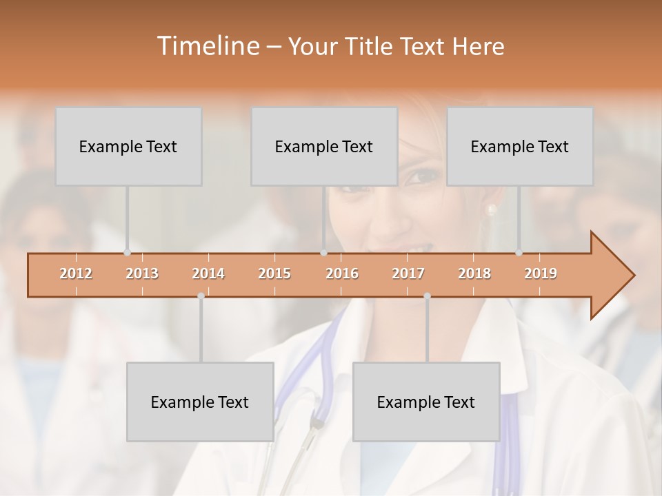 Female Doctor Smiling In A Hospital With Her Team Behind PowerPoint Template