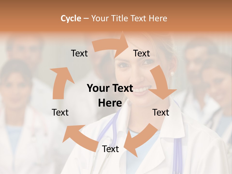 Female Doctor Smiling In A Hospital With Her Team Behind PowerPoint Template