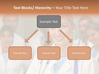Female Doctor Smiling In A Hospital With Her Team Behind PowerPoint Template