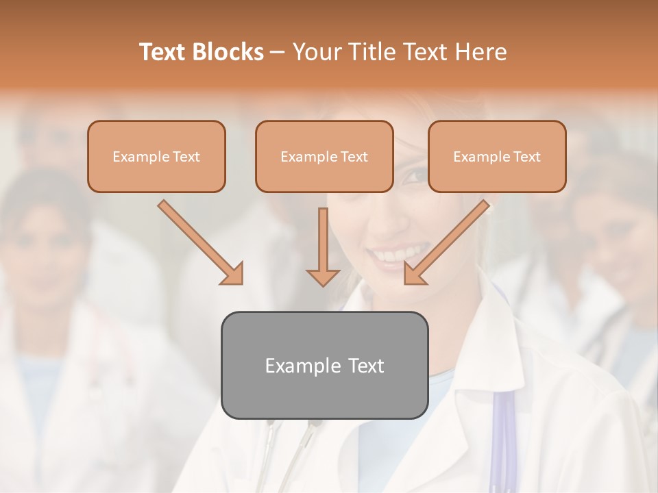 Female Doctor Smiling In A Hospital With Her Team Behind PowerPoint Template